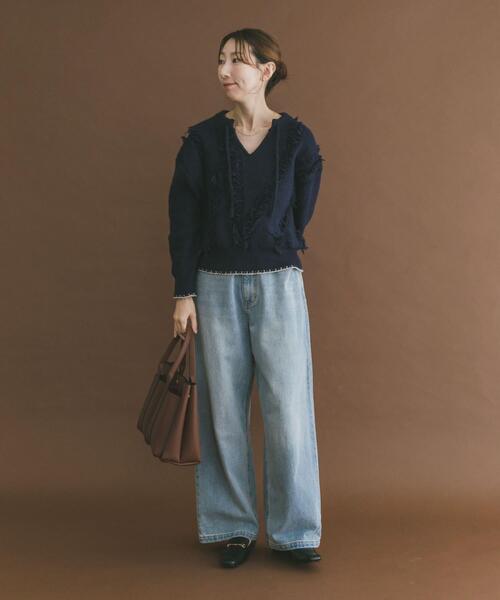 ITEMS URBANRESEARCH（アイテムズ アーバンリサーチ）の「デザインスキッパーニット（ニット/セーター・レディース・ネイビー/ホワイト・FREE）」の19枚目の写真