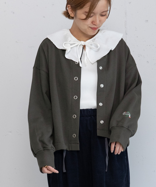 POU DOU DOU(プードゥドゥ)の「ドロストテール裏毛カーディガン(カーディガン/ボレロ・レディース・ダークグレー/ライトパープル/アイボリー・M)」の2枚目の写真