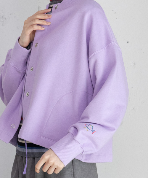 POU DOU DOU(プードゥドゥ)の「ドロストテール裏毛カーディガン(カーディガン/ボレロ・レディース・ダークグレー/ライトパープル/アイボリー・M)」の4枚目の写真