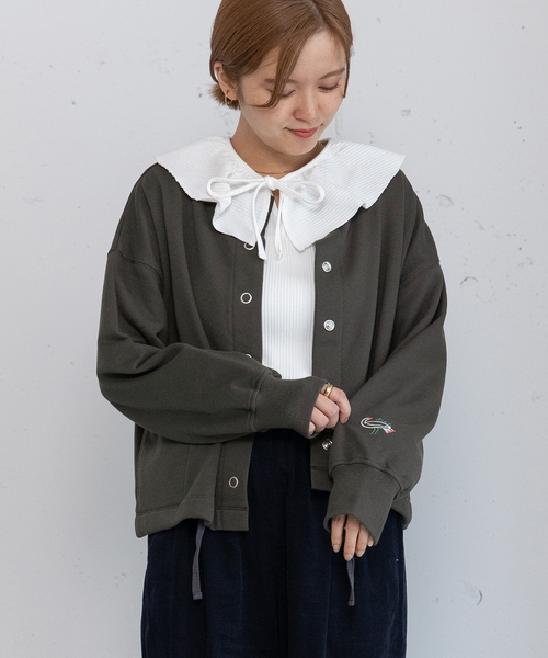 POU DOU DOU(プードゥドゥ)の「ドロストテール裏毛カーディガン(カーディガン/ボレロ・レディース・ダークグレー/ライトパープル/アイボリー・M)」の6枚目の写真