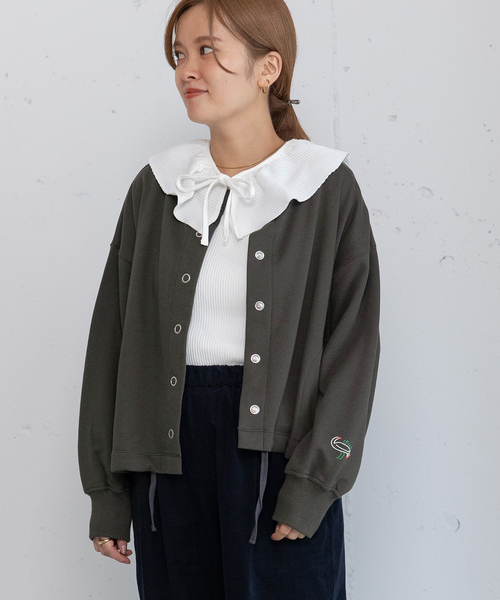 POU DOU DOU(プードゥドゥ)の「ドロストテール裏毛カーディガン(カーディガン/ボレロ・レディース・ダークグレー/ライトパープル/アイボリー・M)」の7枚目の写真