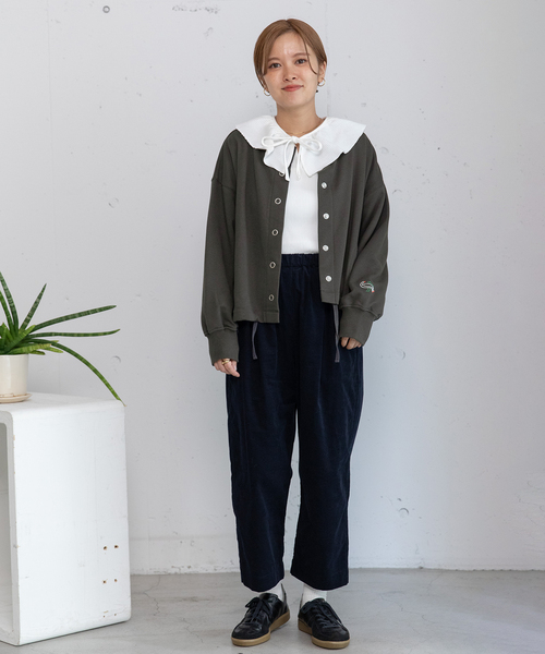 POU DOU DOU(プードゥドゥ)の「ドロストテール裏毛カーディガン(カーディガン/ボレロ・レディース・ダークグレー/ライトパープル/アイボリー・M)」の10枚目の写真