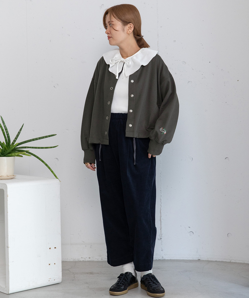 POU DOU DOU(プードゥドゥ)の「ドロストテール裏毛カーディガン(カーディガン/ボレロ・レディース・ダークグレー/ライトパープル/アイボリー・M)」の11枚目の写真