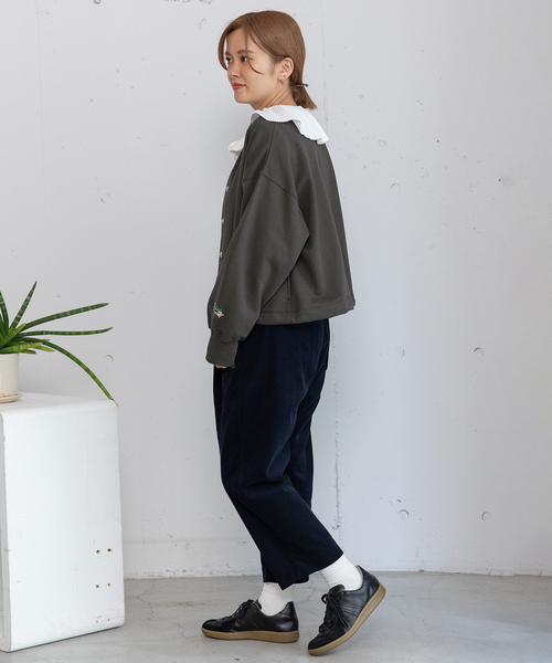 POU DOU DOU(プードゥドゥ)の「ドロストテール裏毛カーディガン(カーディガン/ボレロ・レディース・ダークグレー/ライトパープル/アイボリー・M)」の12枚目の写真