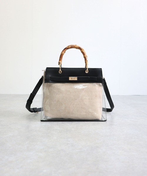 MIAN （ミアン）の「2wayクリアハンドバッグ【詳細動画あり】（ハンドバッグ・レディース・ブラック/ブラウン/グレイッシュベージュ・FREE）」の4枚目の写真