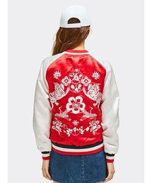 Traditional Embroidery Bomber Jacket Red
