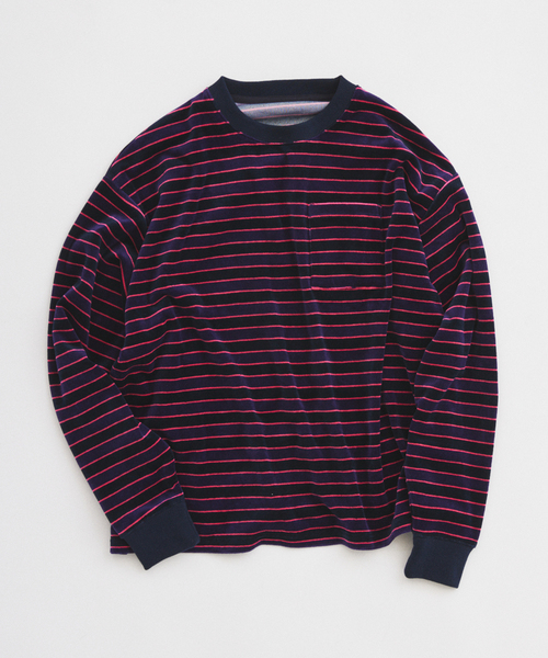 JOURNAL STANDARD relume（ジャーナルスタンダード　レリューム）の「ベルベットタッチ ベロアボーダー ロンT（Tシャツ/カットソー・メンズ・ブラウン/ネイビー/ブラックミックス・MEDIUM/LARGE）」の3枚目の写真