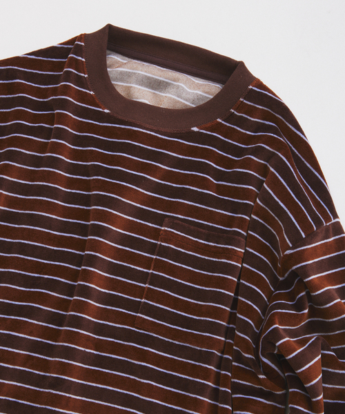 JOURNAL STANDARD relume（ジャーナルスタンダード　レリューム）の「ベルベットタッチ ベロアボーダー ロンT（Tシャツ/カットソー・メンズ・ブラウン/ネイビー/ブラックミックス・MEDIUM/LARGE）」の5枚目の写真