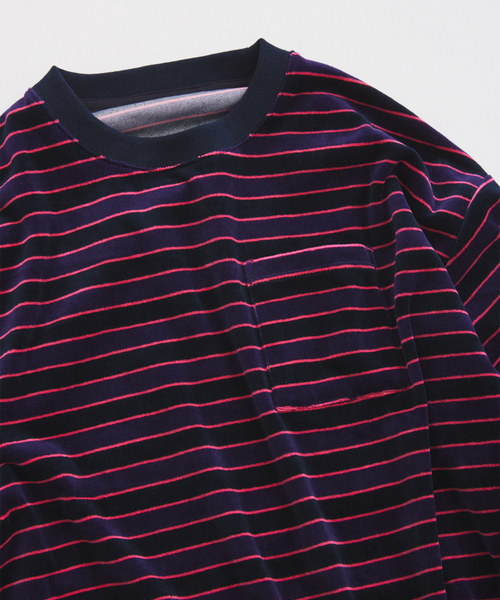 JOURNAL STANDARD relume（ジャーナルスタンダード　レリューム）の「ベルベットタッチ ベロアボーダー ロンT（Tシャツ/カットソー・メンズ・ブラウン/ネイビー/ブラックミックス・MEDIUM/LARGE）」の6枚目の写真