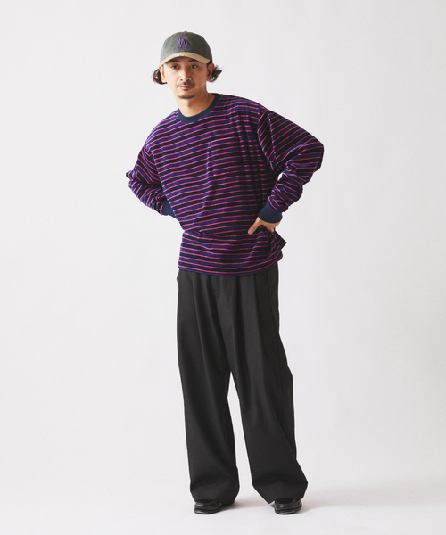 JOURNAL STANDARD relume（ジャーナルスタンダード　レリューム）の「ベルベットタッチ ベロアボーダー ロンT（Tシャツ/カットソー・メンズ・ブラウン/ネイビー/ブラックミックス・MEDIUM/LARGE）」の10枚目の写真