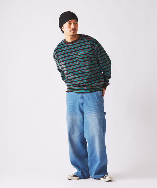 JOURNAL STANDARD relume（ジャーナルスタンダード　レリューム）の「ベルベットタッチ ベロアボーダー ロンT（Tシャツ/カットソー・メンズ・ブラウン/ネイビー/ブラックミックス・MEDIUM/LARGE）」の11枚目の写真