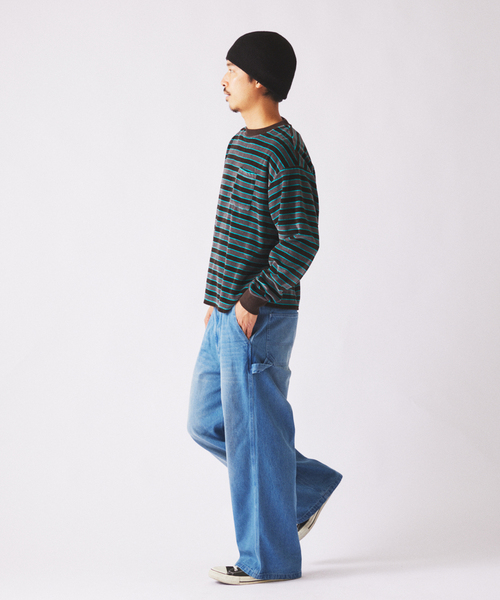 JOURNAL STANDARD relume（ジャーナルスタンダード　レリューム）の「ベルベットタッチ ベロアボーダー ロンT（Tシャツ/カットソー・メンズ・ブラウン/ネイビー/ブラックミックス・MEDIUM/LARGE）」の12枚目の写真