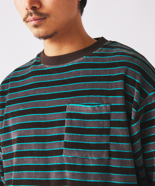 JOURNAL STANDARD relume（ジャーナルスタンダード　レリューム）の「ベルベットタッチ ベロアボーダー ロンT（Tシャツ/カットソー・メンズ・ブラウン/ネイビー/ブラックミックス・MEDIUM/LARGE）」の17枚目の写真