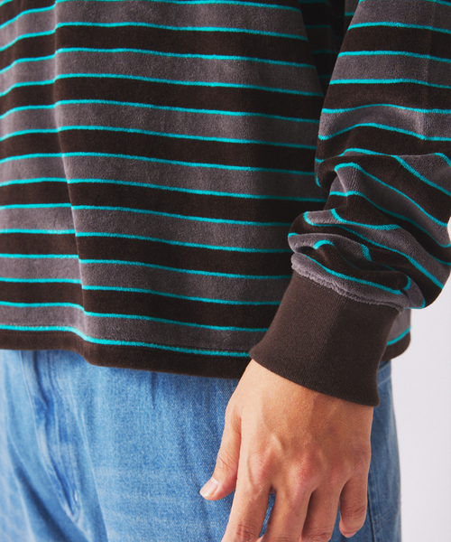 JOURNAL STANDARD relume（ジャーナルスタンダード　レリューム）の「ベルベットタッチ ベロアボーダー ロンT（Tシャツ/カットソー・メンズ・ブラウン/ネイビー/ブラックミックス・MEDIUM/LARGE）」の19枚目の写真