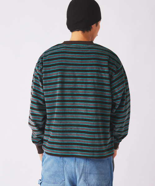 JOURNAL STANDARD relume（ジャーナルスタンダード　レリューム）の「ベルベットタッチ ベロアボーダー ロンT（Tシャツ/カットソー・メンズ・ブラウン/ネイビー/ブラックミックス・MEDIUM/LARGE）」の20枚目の写真