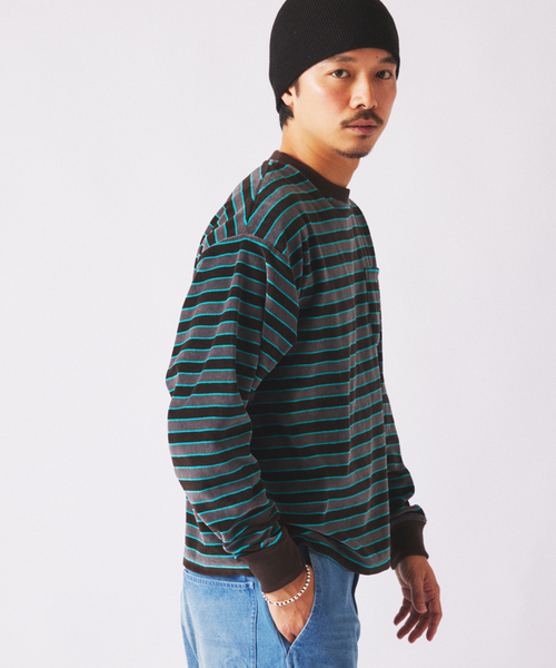 JOURNAL STANDARD relume（ジャーナルスタンダード　レリューム）の「ベルベットタッチ ベロアボーダー ロンT（Tシャツ/カットソー・メンズ・ブラウン/ネイビー/ブラックミックス・MEDIUM/LARGE）」の21枚目の写真