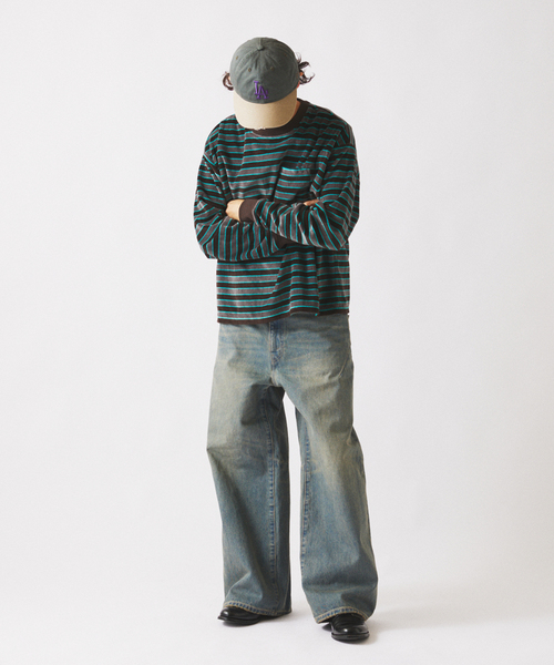 JOURNAL STANDARD relume（ジャーナルスタンダード　レリューム）の「ベルベットタッチ ベロアボーダー ロンT（Tシャツ/カットソー・メンズ・ブラウン/ネイビー/ブラックミックス・MEDIUM/LARGE）」の22枚目の写真