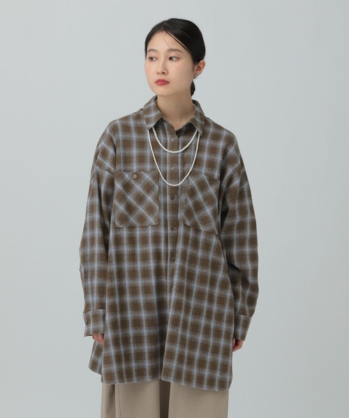 LEPSIM（レプシィム）の「チェックシャツチュニック　638752（シャツ/ブラウス・レディース・ブルー系その他/ブラック系その他/ブラウン系その他・FREE）」の2枚目の写真