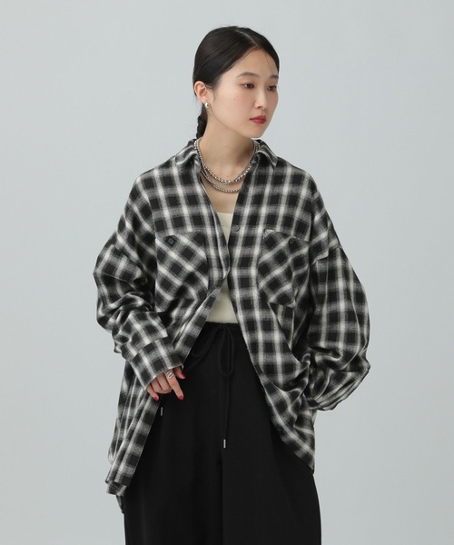 LEPSIM（レプシィム）の「チェックシャツチュニック　638752（シャツ/ブラウス・レディース・ブルー系その他/ブラック系その他/ブラウン系その他・FREE）」の6枚目の写真