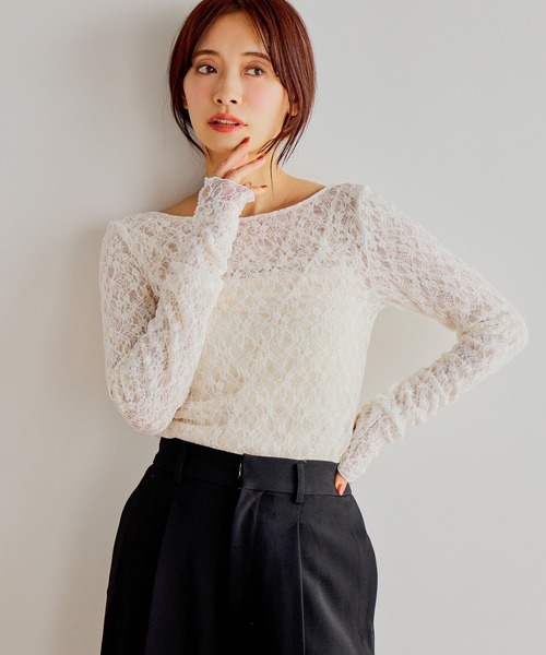 mysty woman（ミスティウーマン）の「レースリバーシブルプルオーバー 643875（Tシャツ/カットソー・レディース・グレー/アイボリー/ブラック・FREE）」の2枚目の写真