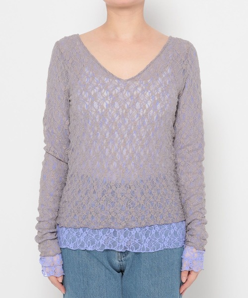 mysty woman（ミスティウーマン）の「レースリバーシブルプルオーバー 643875（Tシャツ/カットソー・レディース・グレー/アイボリー/ブラック・FREE）」の22枚目の写真