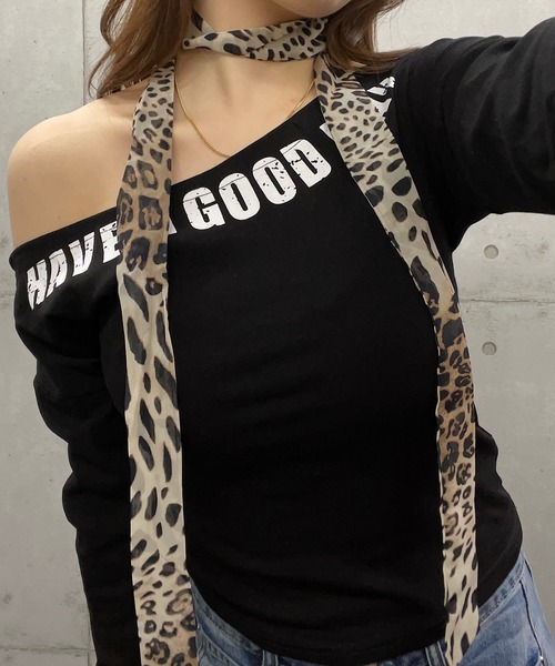 ROGER AND RAW（ロジャーアンドロウ）の「ヒョウ柄チョーカータイ付きワンショルダートップス（Tシャツ/カットソー・レディース・ホワイト/ブラウン/ブラック・FREE）」の8枚目の写真