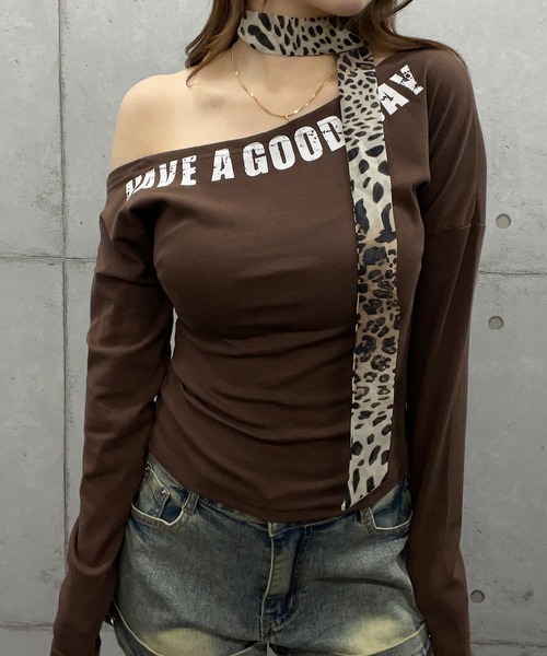 ROGER AND RAW（ロジャーアンドロウ）の「ヒョウ柄チョーカータイ付きワンショルダートップス（Tシャツ/カットソー・レディース・ホワイト/ブラウン/ブラック・FREE）」の17枚目の写真