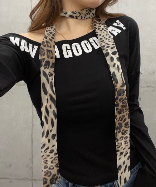 ROGER AND RAW（ロジャーアンドロウ）の「ヒョウ柄チョーカータイ付きワンショルダートップス（Tシャツ/カットソー・レディース・ホワイト/ブラウン/ブラック・FREE）」の19枚目の写真