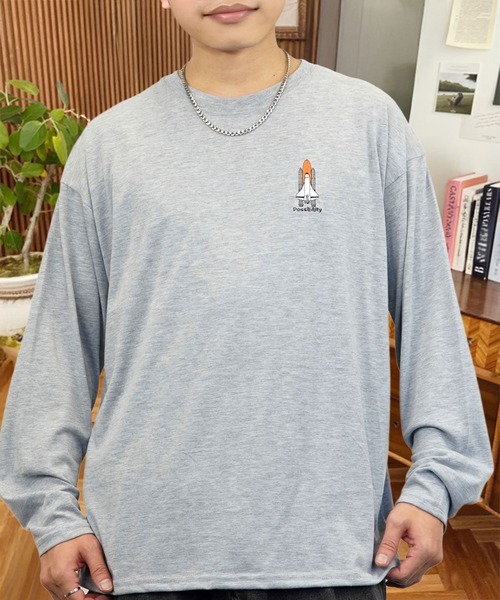 セール】刺繍 ワンポイント グラフィック ロンT ロゴ 宇宙 長袖 T