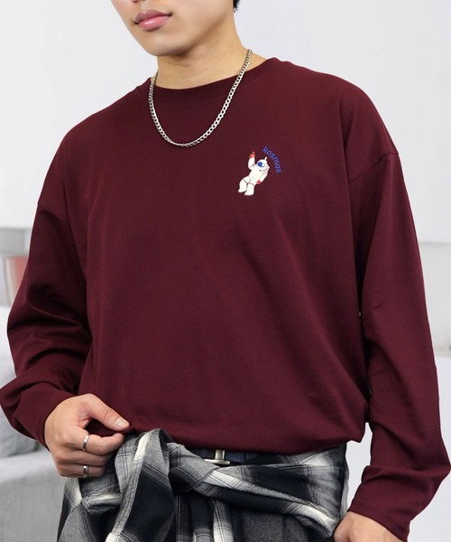 セール】刺繍 ワンポイント グラフィック ロンT ロゴ 宇宙 長袖 T