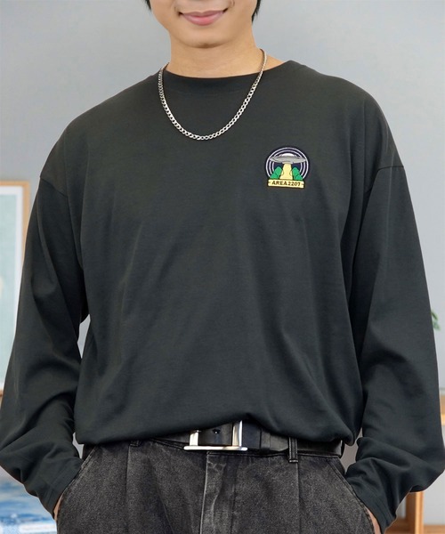 セール】刺繍 ワンポイント グラフィック ロンT ロゴ 宇宙 長袖 T