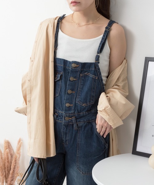 RCD(アールシーディー)の「ゆるサロペットデニムパンツ(サロペット/オーバーオール・レディース・ネイビー/ブルー/ブラック系その他2・M/L/LL/3L/4L)」の1枚目の写真