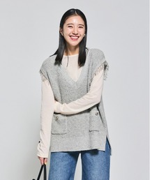 Right-on（ライトオン）の「【HONEYSUCKLE ROSE】ニットフリンジベスト (フリンジデザイン / オールシーズン / レイヤードスタイル / カジュアルエレガント)（ベスト）」