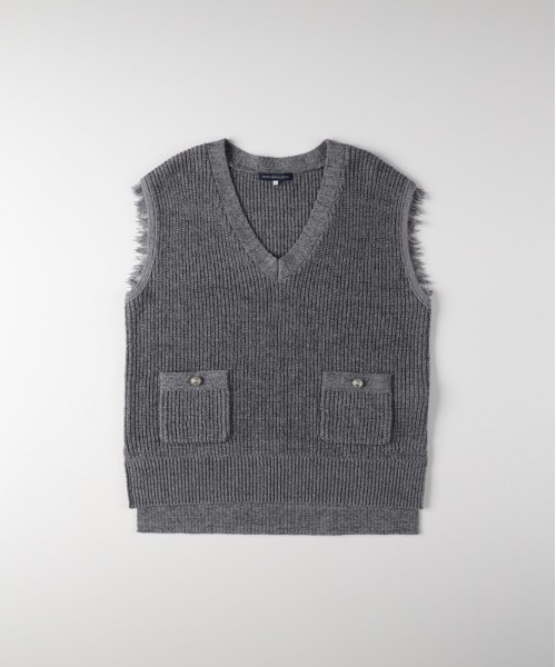 Right-on（ライトオン）の「【HONEYSUCKLE ROSE】ニットフリンジベスト (フリンジデザイン / オールシーズン / レイヤードスタイル / カジュアルエレガント)（ベスト・レディース・グレー/ライトグレー/ブラック・S/M/L）」の22枚目の写真