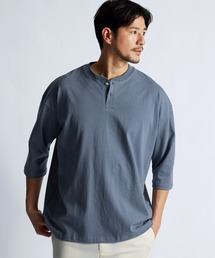 LANVIN en Bleu（ランバンオンブルー）の「8オンス 7分袖 ヘンリーネックTシャツ（Tシャツ/カットソー）」
