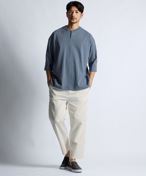 LANVIN en Bleu(ランバンオンブルー)の「8オンス 7分袖 ヘンリーネックTシャツ(Tシャツ/カットソー・メンズ・ブラック/ネイビー/ブルーグレー/オフホワイト・52/50/48/46)」の12枚目の写真