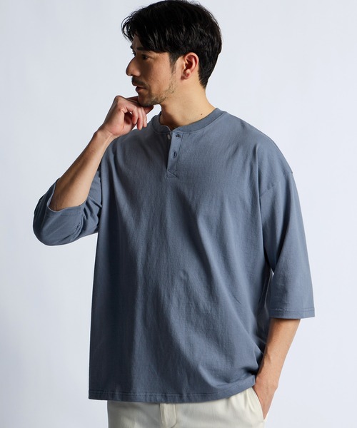 LANVIN en Bleu(ランバンオンブルー)の「8オンス 7分袖 ヘンリーネックTシャツ(Tシャツ/カットソー・メンズ・ブラック/ネイビー/ブルーグレー/オフホワイト・52/50/48/46)」の11枚目の写真