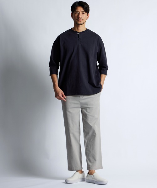 LANVIN en Bleu(ランバンオンブルー)の「8オンス 7分袖 ヘンリーネックTシャツ(Tシャツ/カットソー・メンズ・ブラック/ネイビー/ブルーグレー/オフホワイト・52/50/48/46)」の6枚目の写真