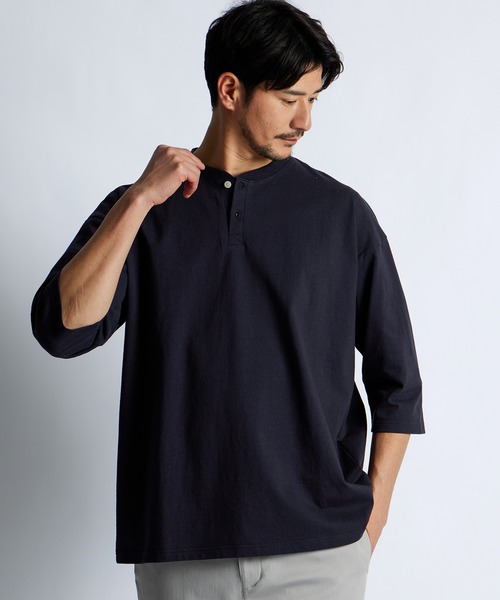 LANVIN en Bleu(ランバンオンブルー)の「8オンス 7分袖 ヘンリーネックTシャツ(Tシャツ/カットソー・メンズ・ブラック/ネイビー/ブルーグレー/オフホワイト・52/50/48/46)」の13枚目の写真