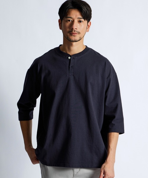 LANVIN en Bleu(ランバンオンブルー)の「8オンス 7分袖 ヘンリーネックTシャツ(Tシャツ/カットソー・メンズ・ブラック/ネイビー/ブルーグレー/オフホワイト・52/50/48/46)」の5枚目の写真