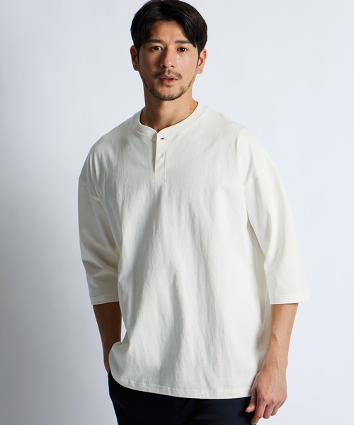 LANVIN en Bleu(ランバンオンブルー)の「8オンス 7分袖 ヘンリーネックTシャツ(Tシャツ/カットソー・メンズ・ブラック/ネイビー/ブルーグレー/オフホワイト・52/50/48/46)」の7枚目の写真