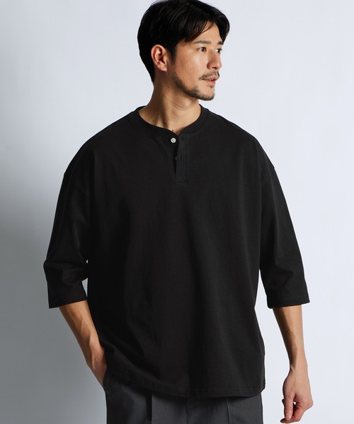 LANVIN en Bleu(ランバンオンブルー)の「8オンス 7分袖 ヘンリーネックTシャツ(Tシャツ/カットソー・メンズ・ブラック/ネイビー/ブルーグレー/オフホワイト・52/50/48/46)」の9枚目の写真