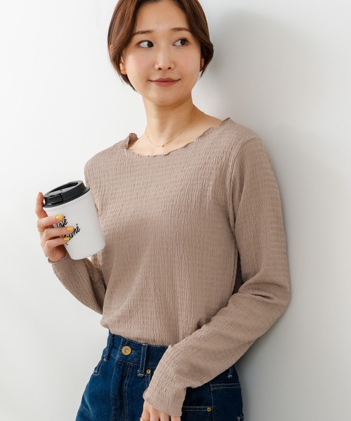 fort point(フォーポイント)の「【C-FORT POINT/フォートポイント】【繊細なシャーリング加工がさりげない立体感をプラス】カットシャーリングロンT 柔らかい カットソー 程よいフィット感 シンプル デイリーユース(Tシャツ/カットソー・レディース・グレー/ブラック/アイボリー/ブルー・MEDIUM)」の18枚目の写真
