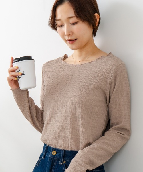 fort point(フォーポイント)の「【C-FORT POINT/フォートポイント】【繊細なシャーリング加工がさりげない立体感をプラス】カットシャーリングロンT 柔らかい カットソー 程よいフィット感 シンプル デイリーユース(Tシャツ/カットソー・レディース・グレー/ブラック/アイボリー/ブルー・MEDIUM)」の19枚目の写真