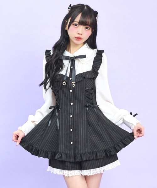Secret Honey（シークレットハニー）の「ヨークフリルレースセットアップ（セットアップ・レディース・ストライプ/ブラック・MEDIUM）」の2枚目の写真