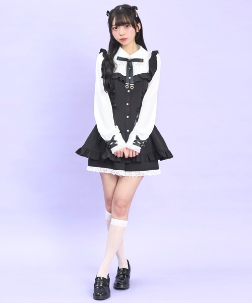 Secret Honey（シークレットハニー）の「ヨークフリルレースセットアップ（セットアップ・レディース・ストライプ/ブラック・MEDIUM）」の3枚目の写真