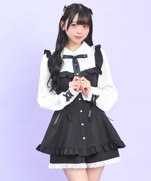 Secret Honey（シークレットハニー）の「ヨークフリルレースセットアップ（セットアップ・レディース・ストライプ/ブラック・MEDIUM）」の4枚目の写真