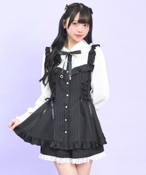 Secret Honey（シークレットハニー）の「ヨークフリルレースセットアップ（セットアップ・レディース・ストライプ/ブラック・MEDIUM）」の7枚目の写真