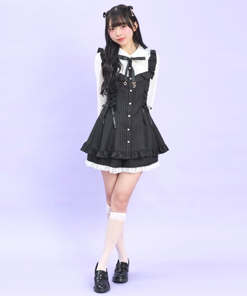 Secret Honey（シークレットハニー）の「ヨークフリルレースセットアップ（セットアップ・レディース・ストライプ/ブラック・MEDIUM）」の6枚目の写真