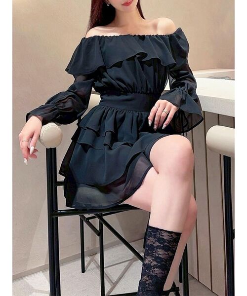 RESEXXY（リゼクシー）の「オフショルシフォンミニワンピース（ワンピース・レディース・ブラック/ミント/ホワイト・FREE）」の2枚目の写真